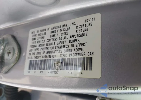 2011 Honda Accord 2.4 Ex-L from USA, damaged, VIN 1HGCP2F80BA098639